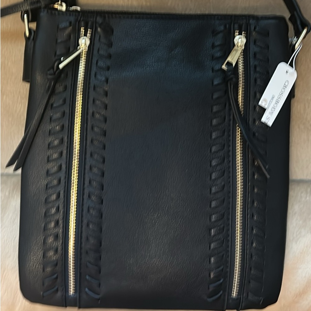 Black Crossbody Bag with Gold Zippers